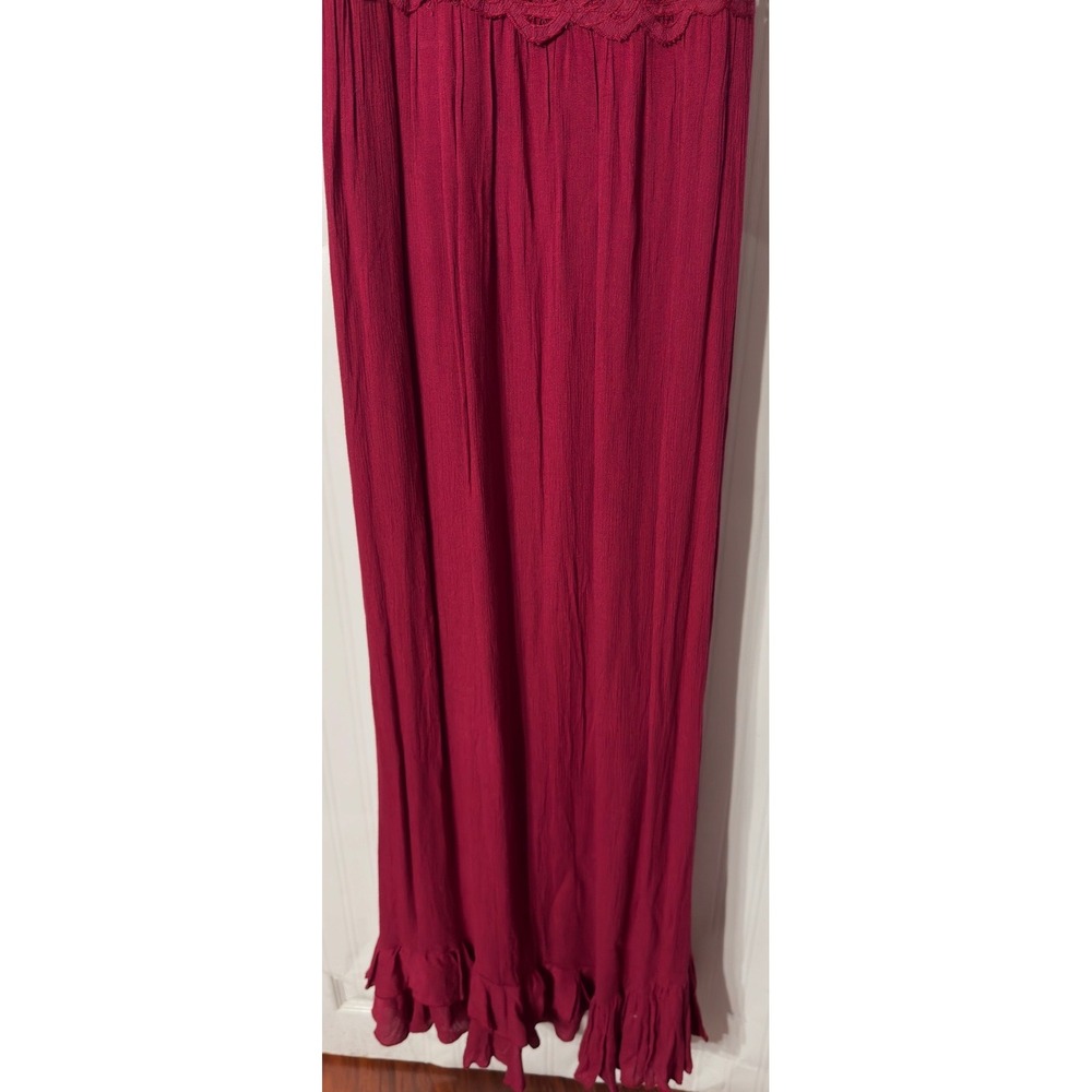 Free People FP One Adella Maxi Dress Burgundy Lace Boho Ruffle - Picture 4 of 8